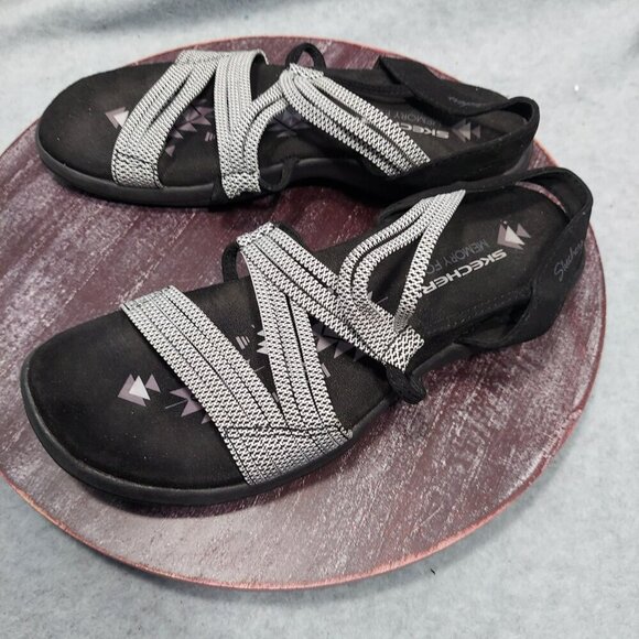 Skechers Womens Black & Grey Strappy Sandals Memory Foam Comfort - Picture 6 of 9